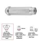 Set of 20 M12X1.5 Silver JDM Open End Conical Wheel Lug Nuts + 25mm Extension