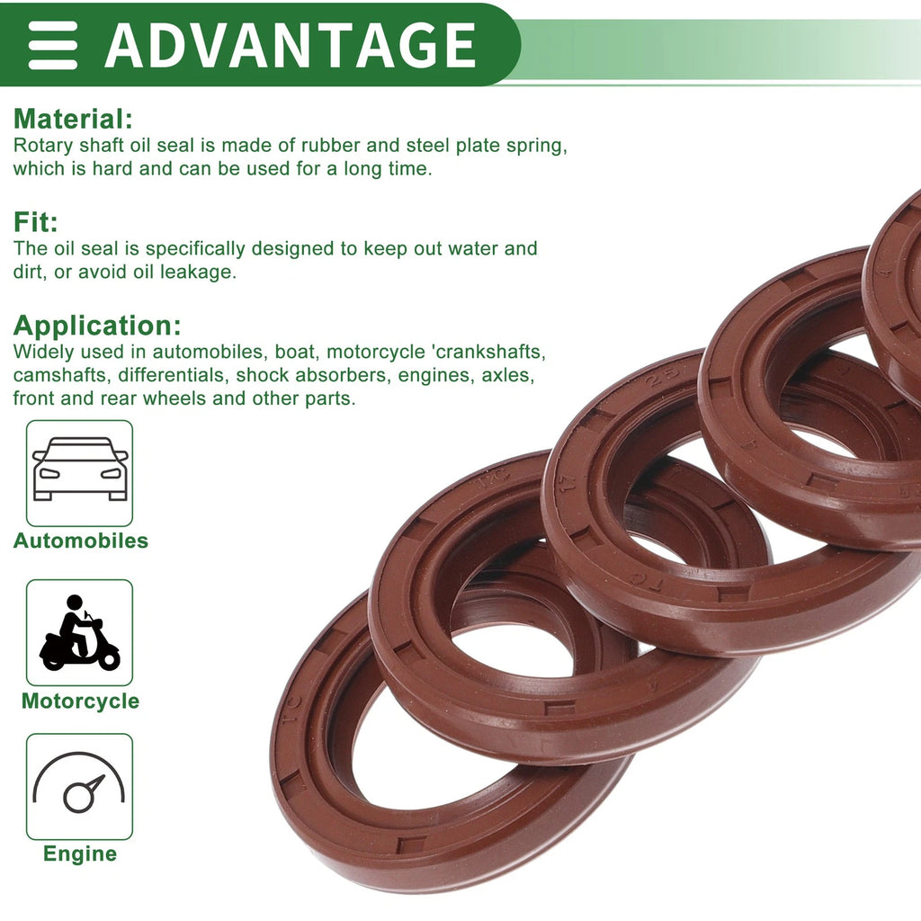 Set of 5 Oil Seal Rotary Shaft Seal FKM Rubber 17x25x4mm
