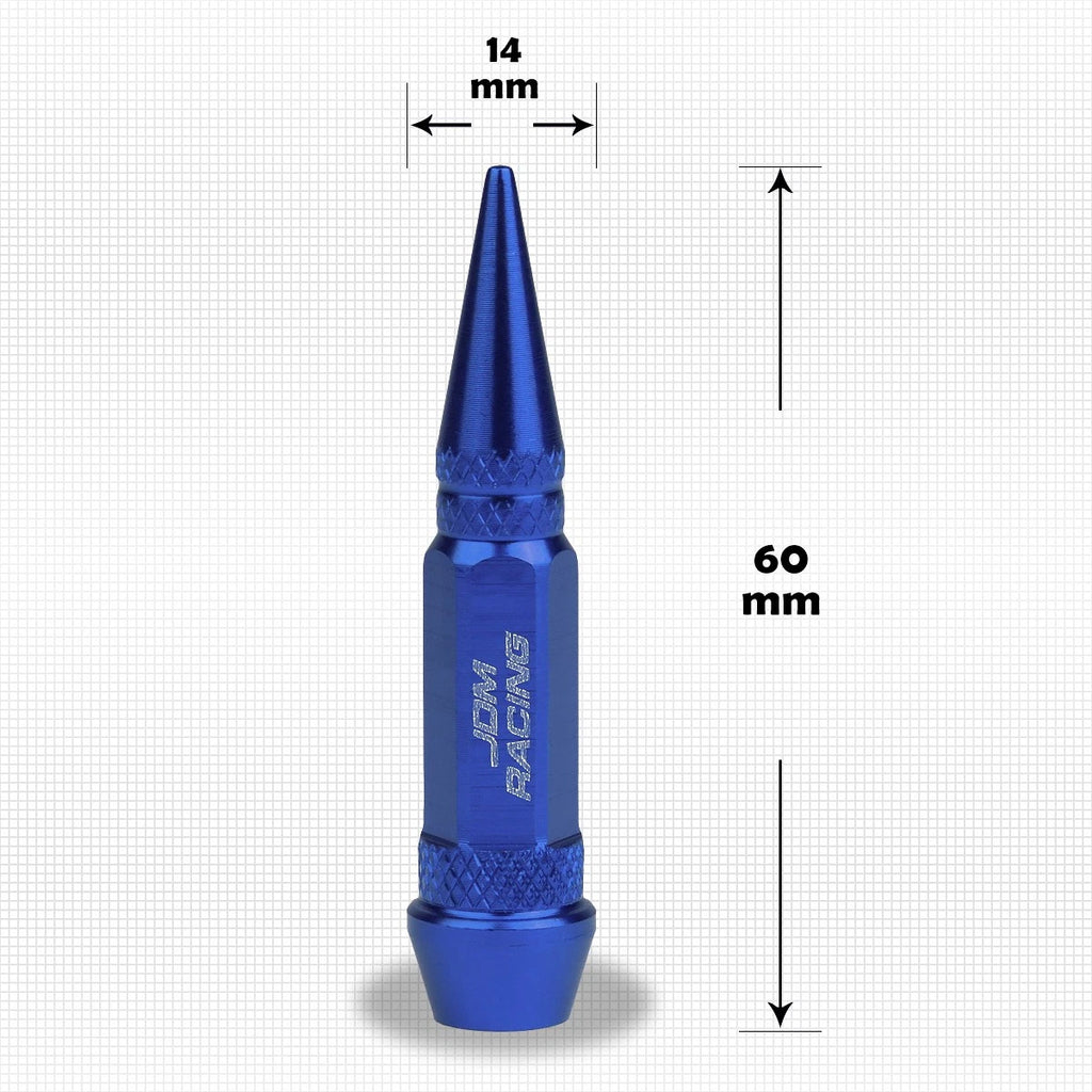 Set of 4 Blue Aluminum Spiked Tire Valve Stem Caps for Universal Fit (60mm)