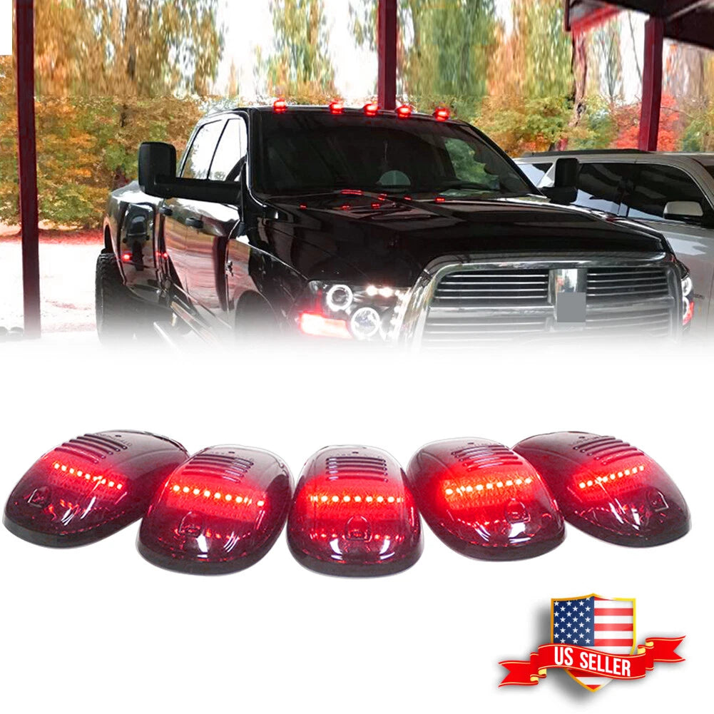 Set of 5 Red LED Cab Roof Marker Lights for Dodge GMC Chevy SUV