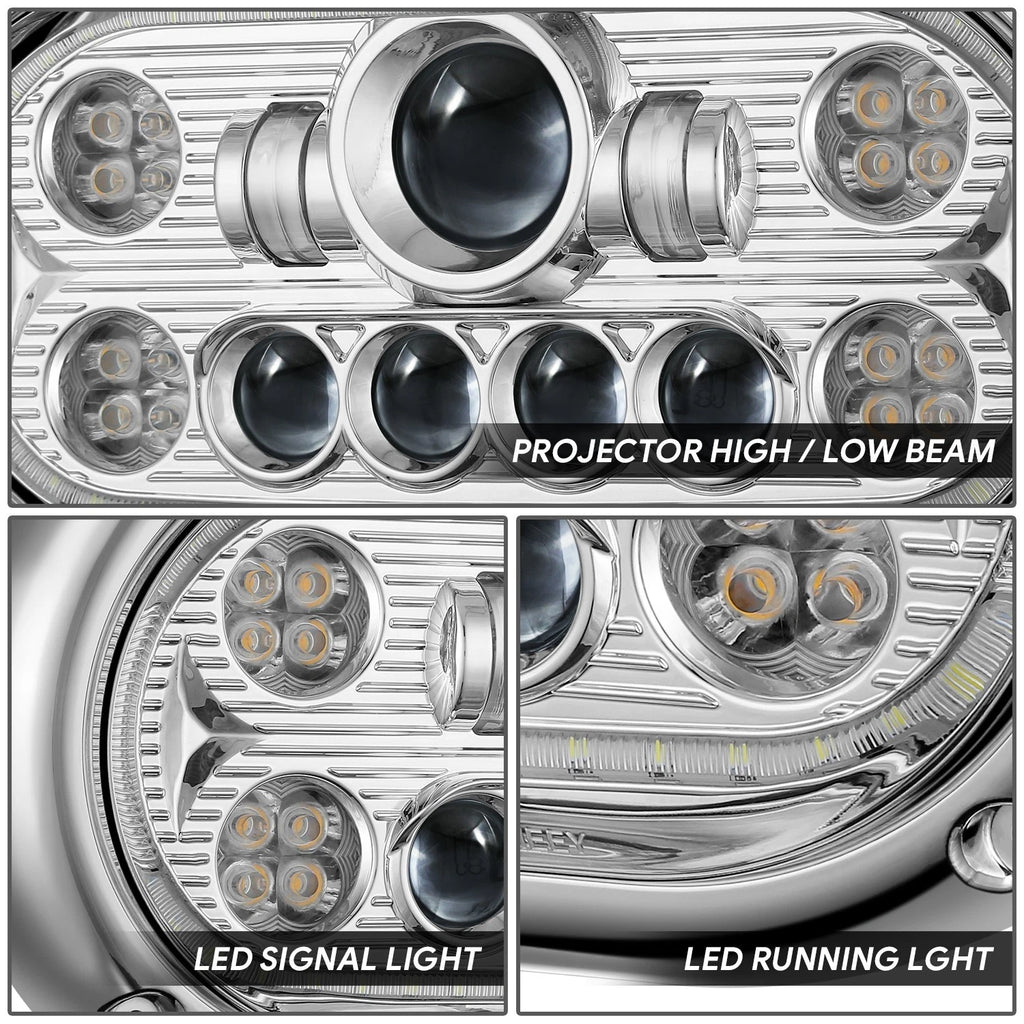Chrome Clear Halo Ring LED Dual Projector Headlight for Peterbilt 359 (1967–1987)