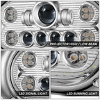 Chrome Clear Halo Ring LED Dual Projector Headlight for Peterbilt 359 (1967–1987)