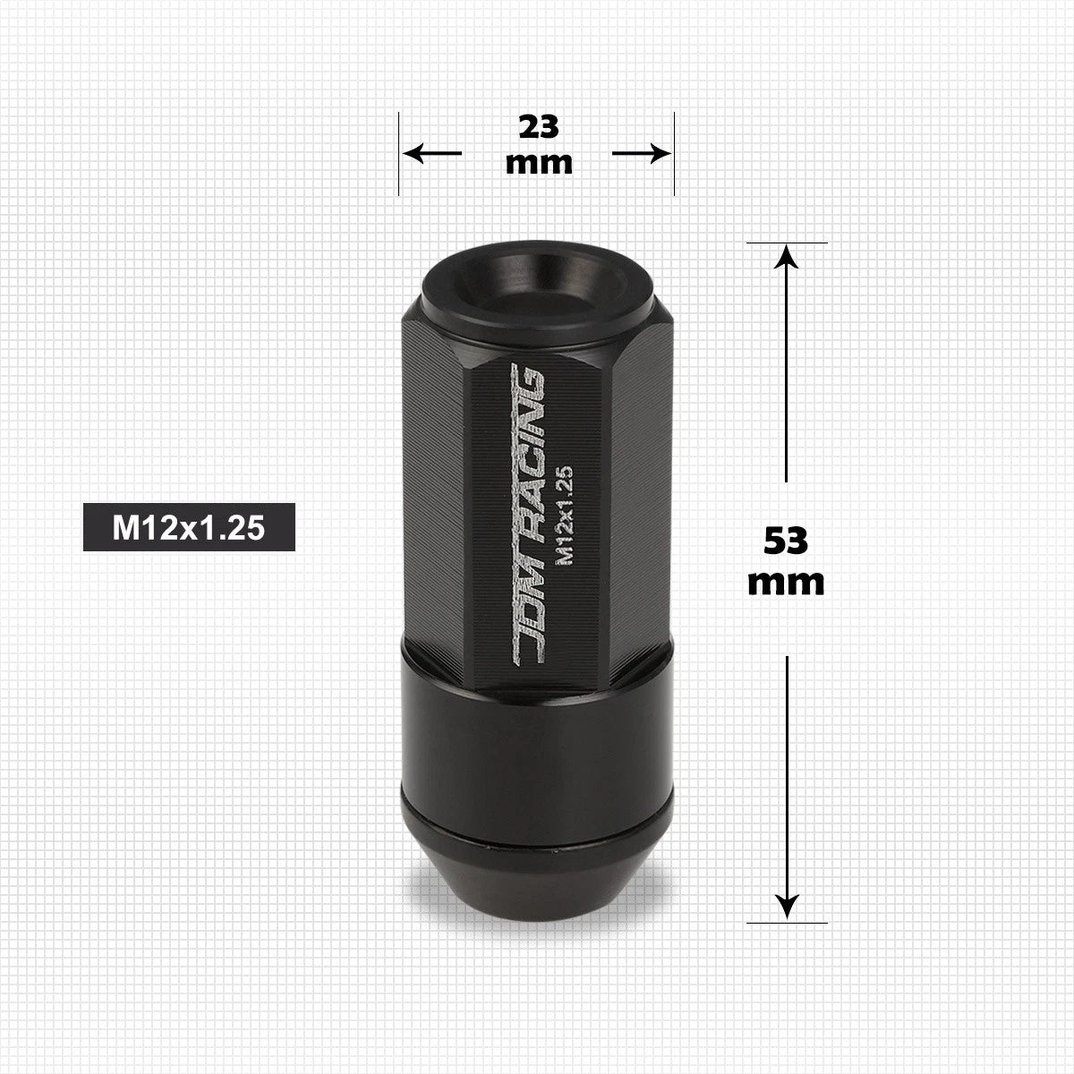 Set of 20 M12X1.25 Black Cone Seat Hex Wheel Lug Nuts with Cap & Extension