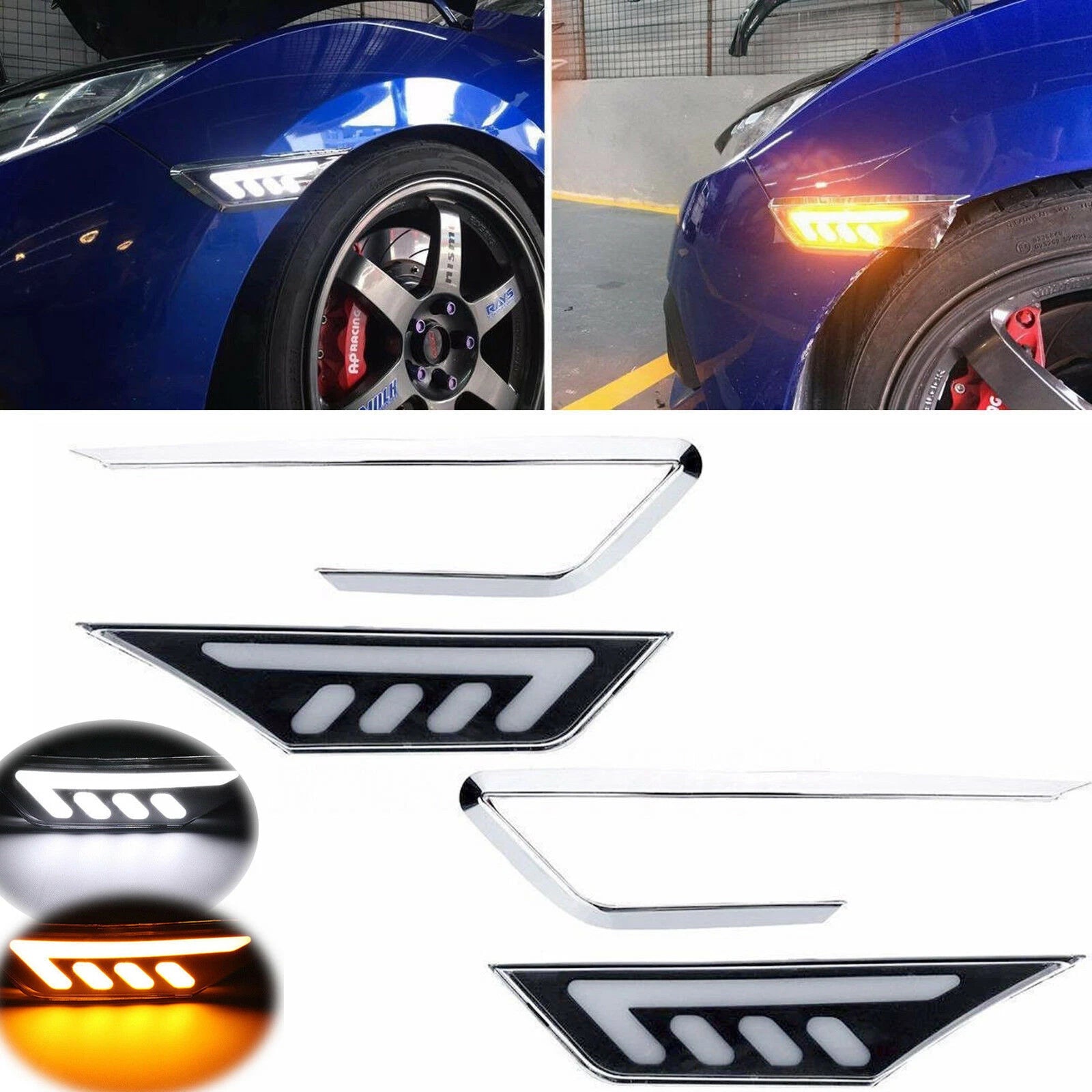 JDM Bright White Amber COB Side Marker Lights for Honda Civic (2016–2021)