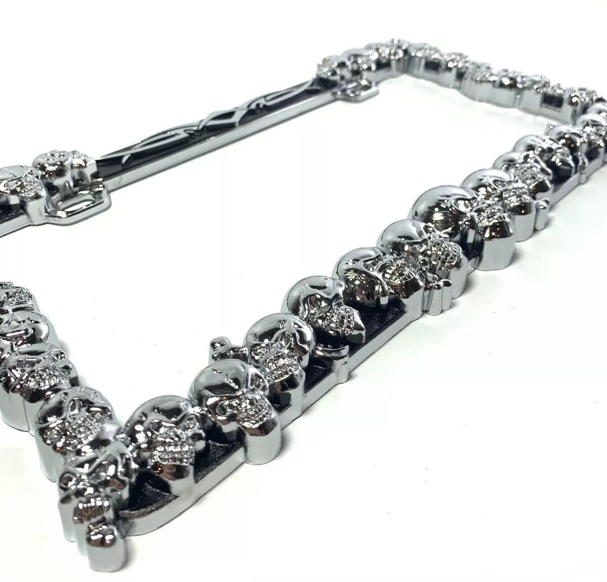 License Plate Frame Holder Black Chrome Metal Skull for Universal Car SUV Truck (Any Year)