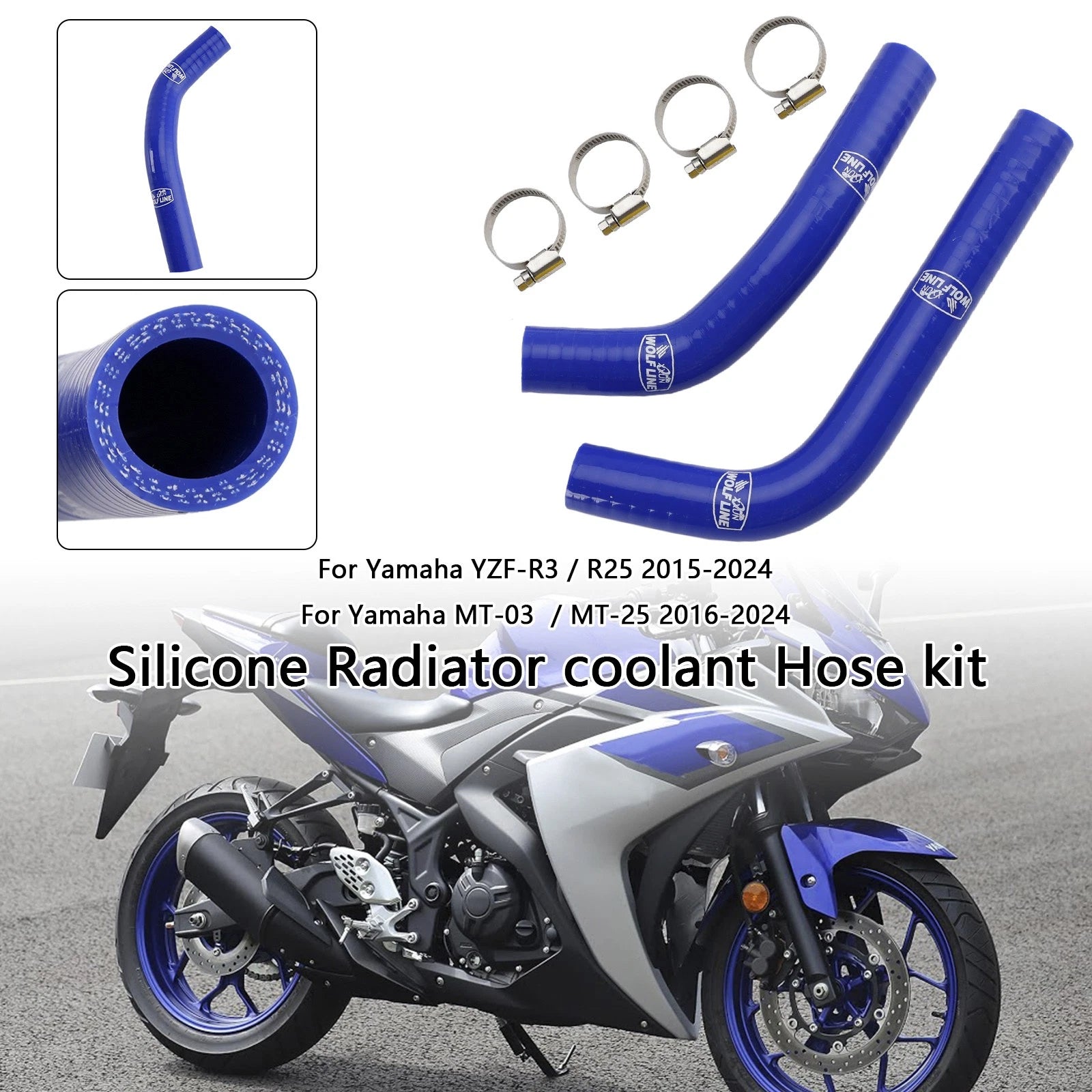 Silicone Radiator Coolant Hose for Yamaha MT-03 MT-25 YZF R3 R25 (2015–2024)