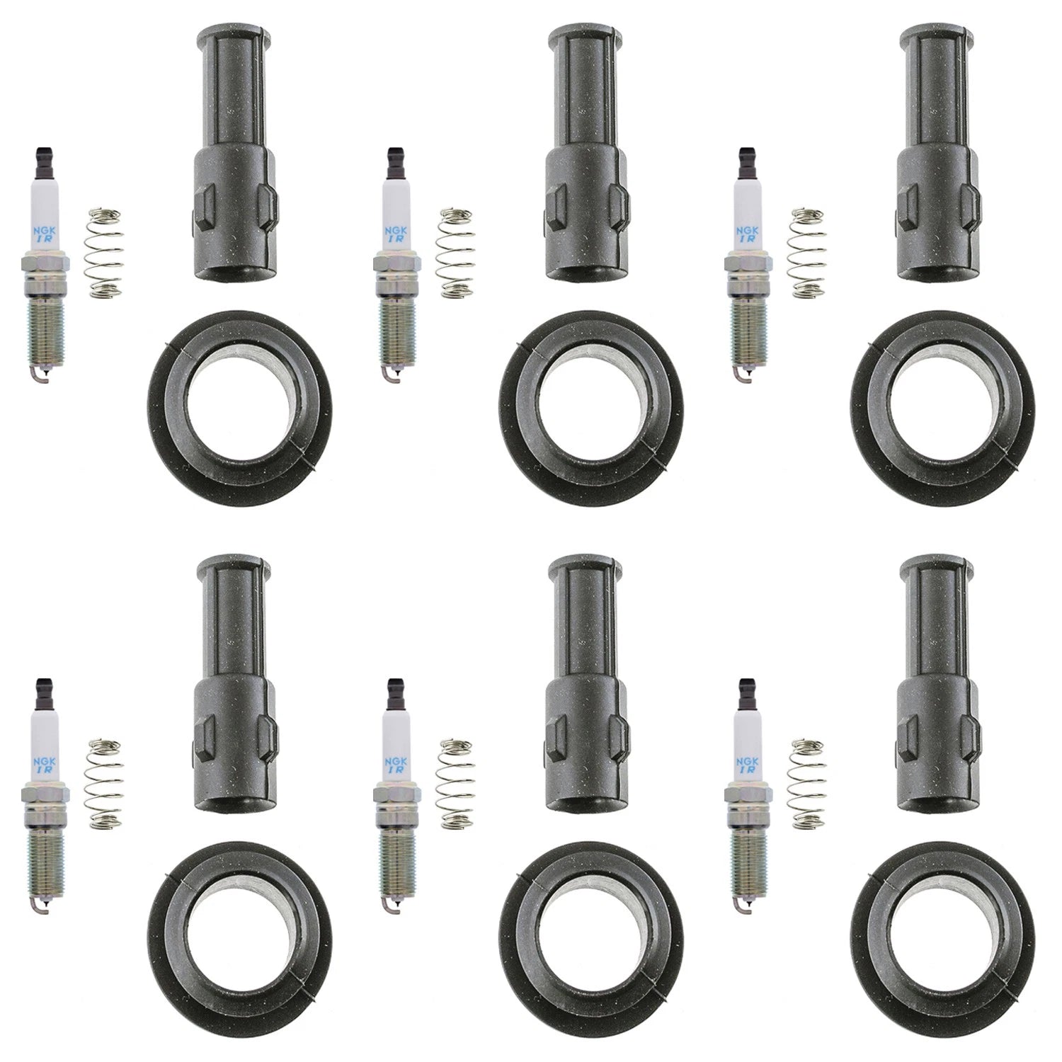 Set of 6 NGK Laser Iridium Spark Plugs & Denso Coil Boots for Allure Enclave CTS (2008–2017)