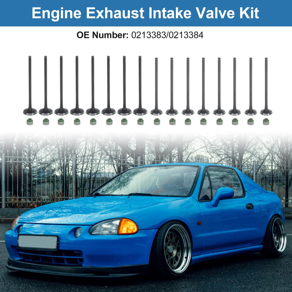 16pcs Intake Exhaust Valves with Seals for Honda Civic D16Z6 D17A1 A2 (1992–2005)