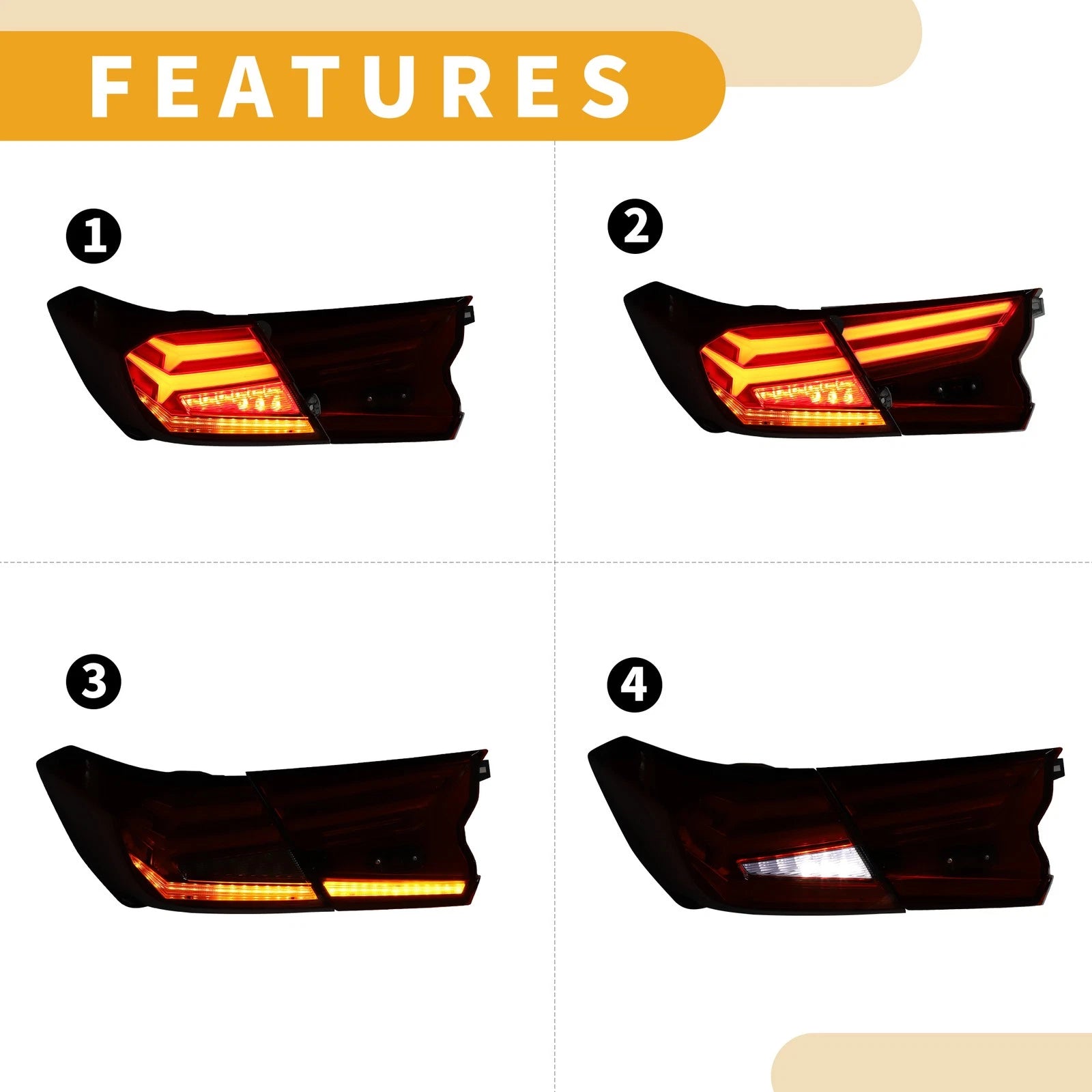 1 Pair OLED Tail Lights Assembly for Honda Accord (2018–2022) Red