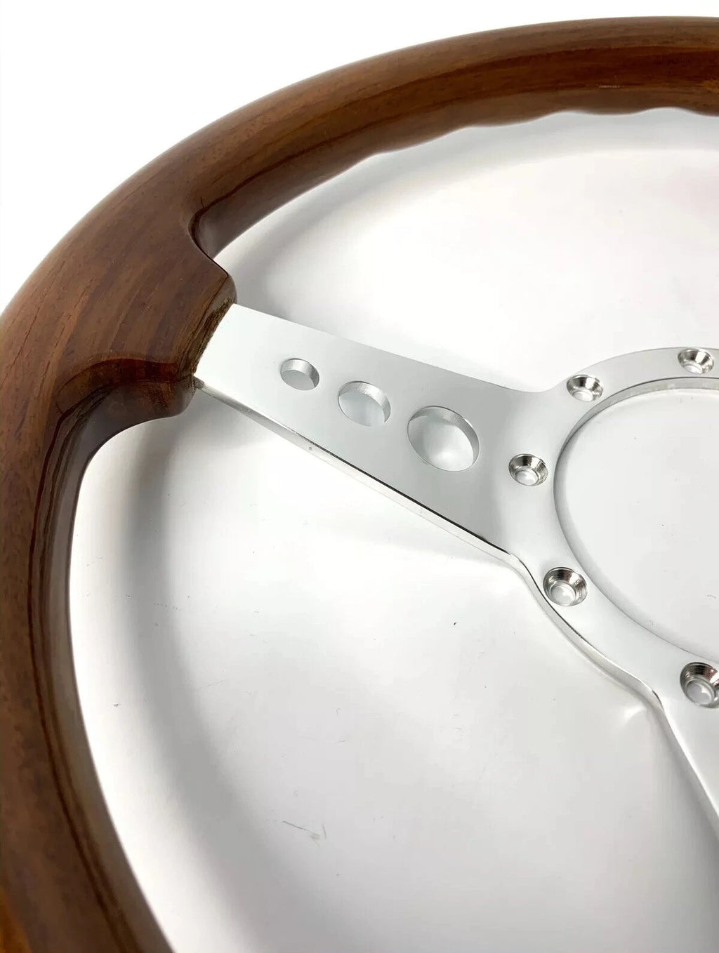 Steering Wheel 14 Inch Drilled 3 Spoke Walnut Grip for Universal Fit (9 Hole)
