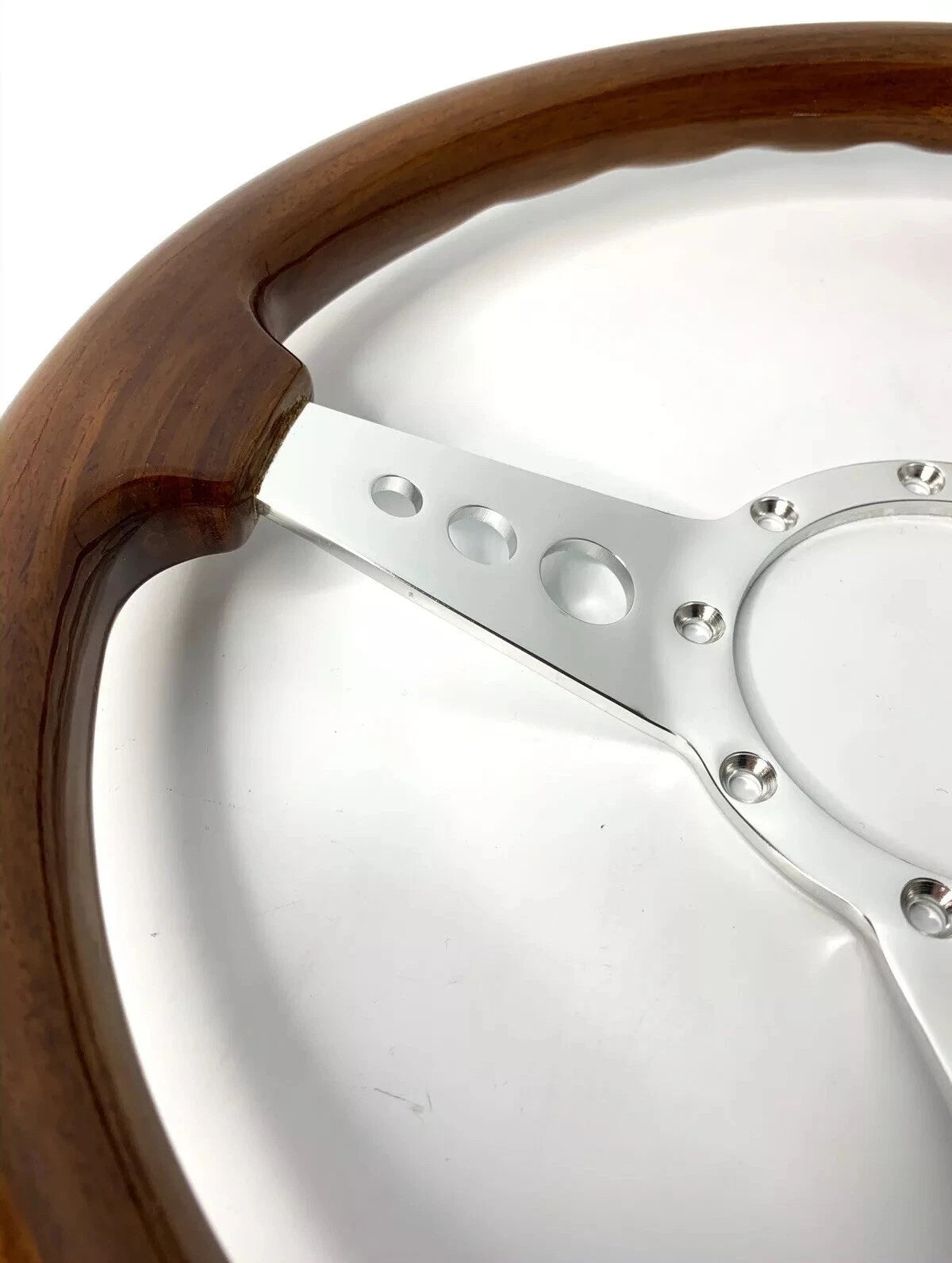 Steering Wheel 14 Inch Drilled 3 Spoke Walnut Grip for Universal Fit (9 Hole)