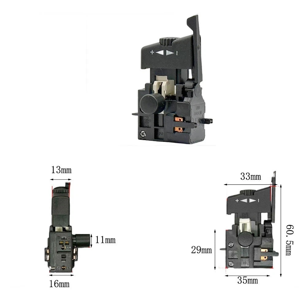 Reversible Drill Switch for Electric Drills (10mm Power Capacity, 33mm Mounting)