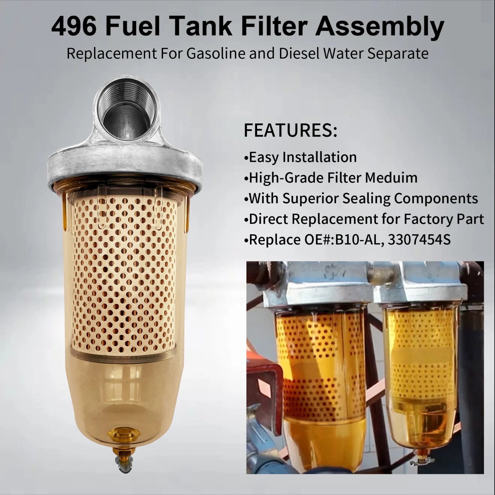 Fuel Transfer Tank Filter for Gasoline & Diesel (Water Separator)