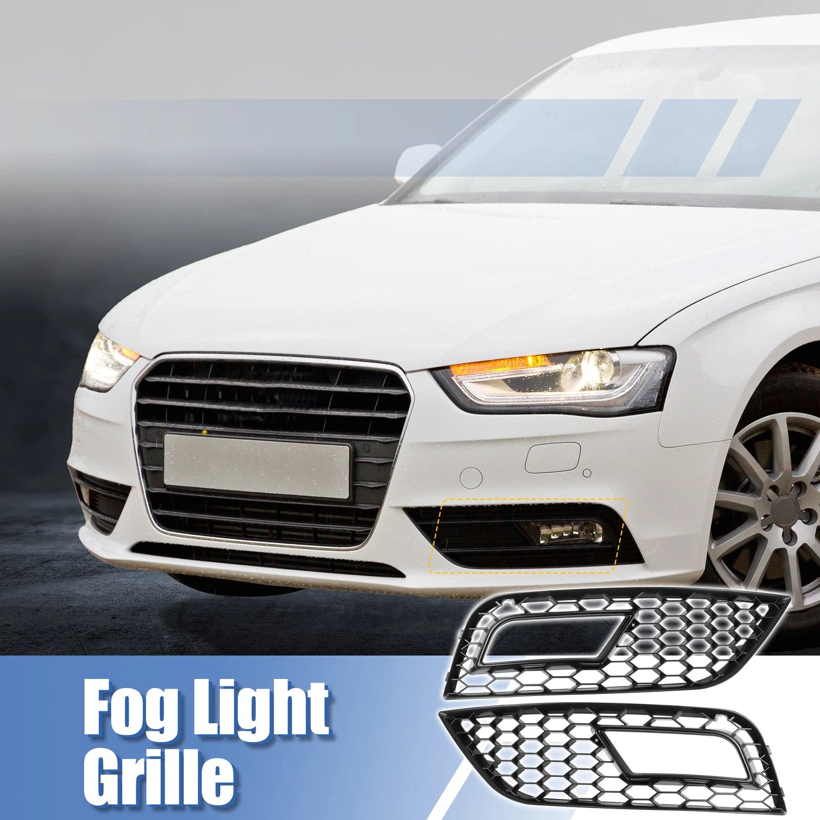 Pair Fog Light Mesh Grille Cover for Audi A4 B8.5 (2013–2016) Black
