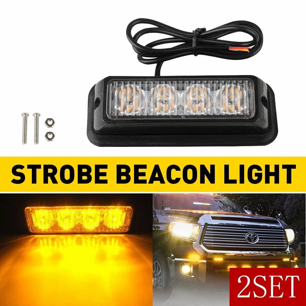 Set of 4 LED Beacon Warning Strobe Lights for Car Truck