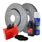 Front Brake Kit 302mm Drilled Rotors & TRW Metallic Pads for Chrysler Dodge Ram