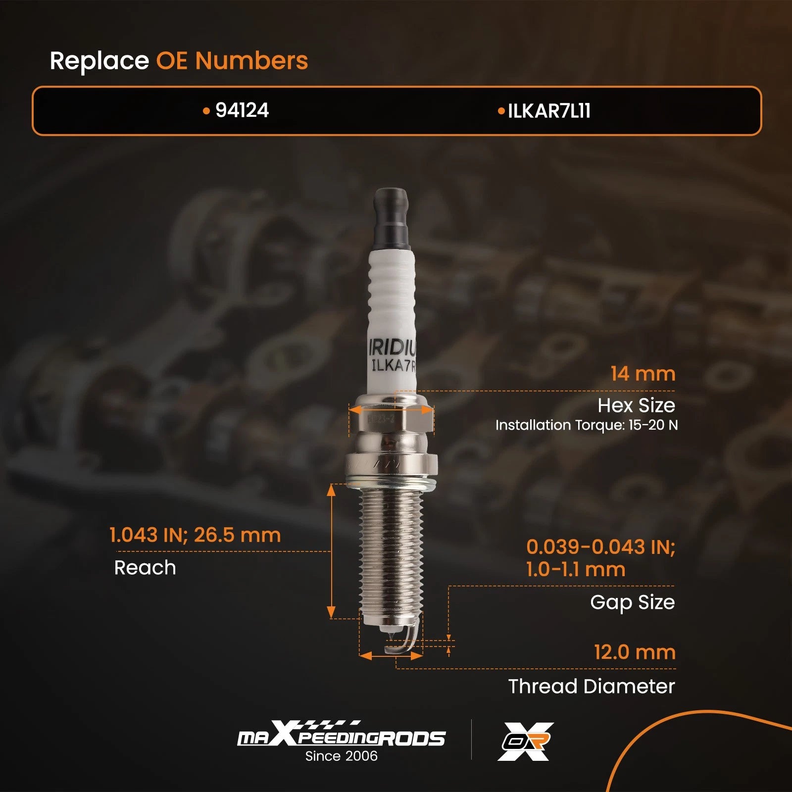 Set of 4 Iridium Spark Plugs for Mazda 3 (2012-2022)