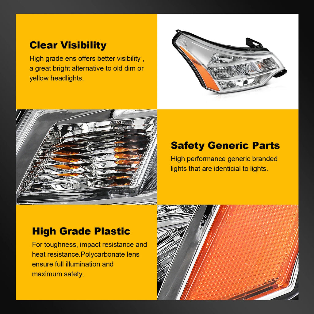 Set of 2 Chrome Headlights for Ford Focus (2008–2011)