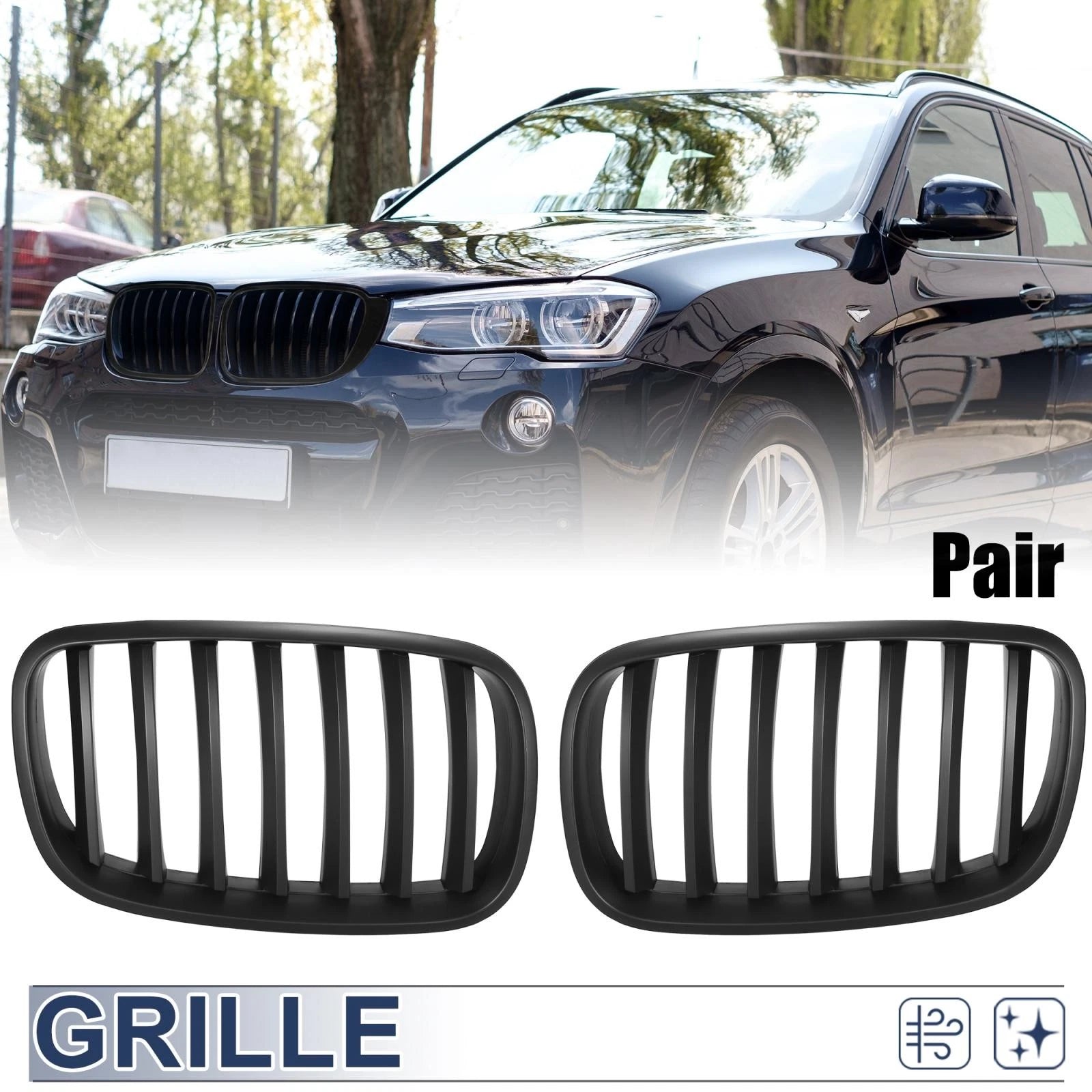 Pair Matte Black Kidney Grilles for BMW X5 X6 E70 E71 (2007–2013)