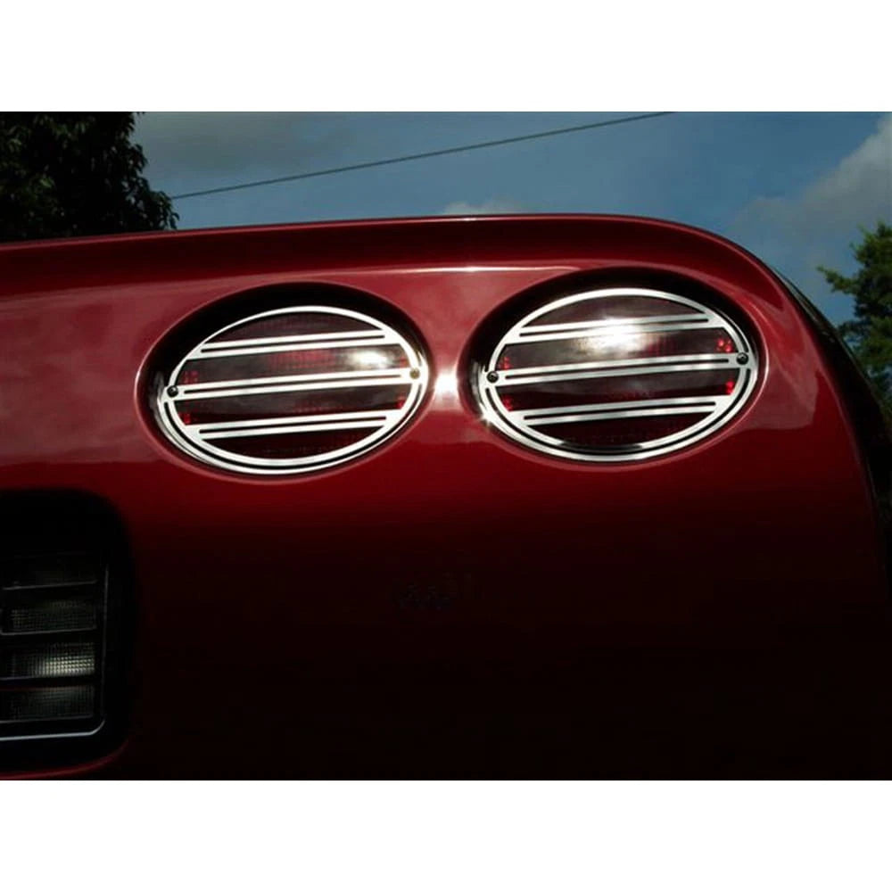 Tail Light Grilles Polished Stainless Steel Slotted 4pc for Chevy Corvette (1997–2004)