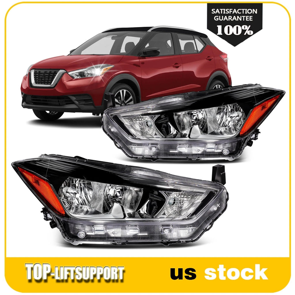 Pair Black Halogen Headlights for Nissan Kicks (2017–2020)