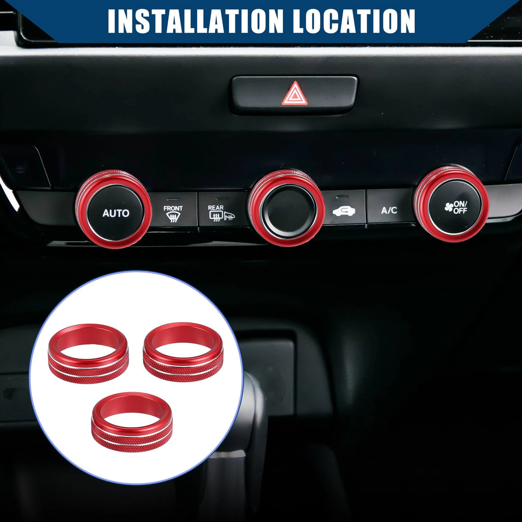 Set of 3 Air Conditioner AC Control Switch Knob Covers for Honda Fit (2020–2023) Red