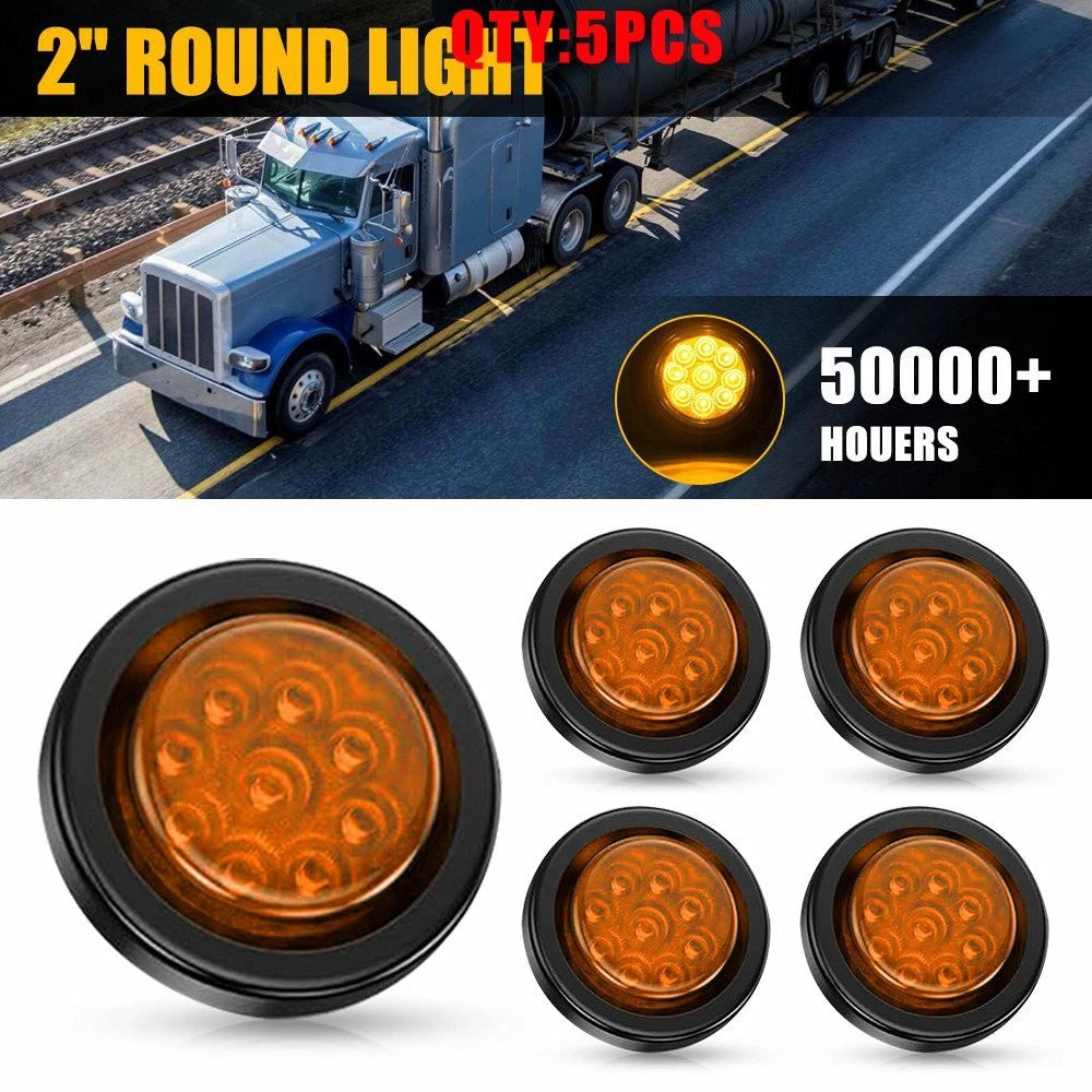 2" Round Amber LED Light for Trailer Side Marker Clearance (5-25X)