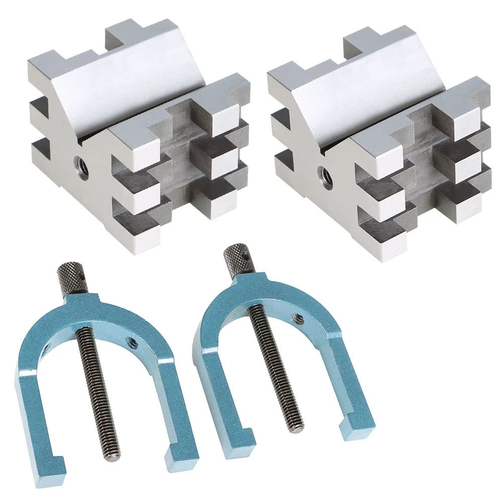 Set of 2 V-Block and Clamp for Precision Machining