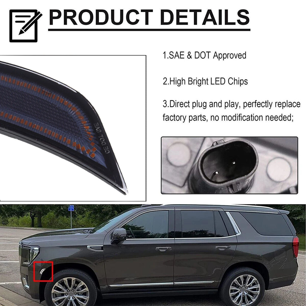 2X LED Front Smoke Amber Side Marker Lights for Escalade Yukon XL
