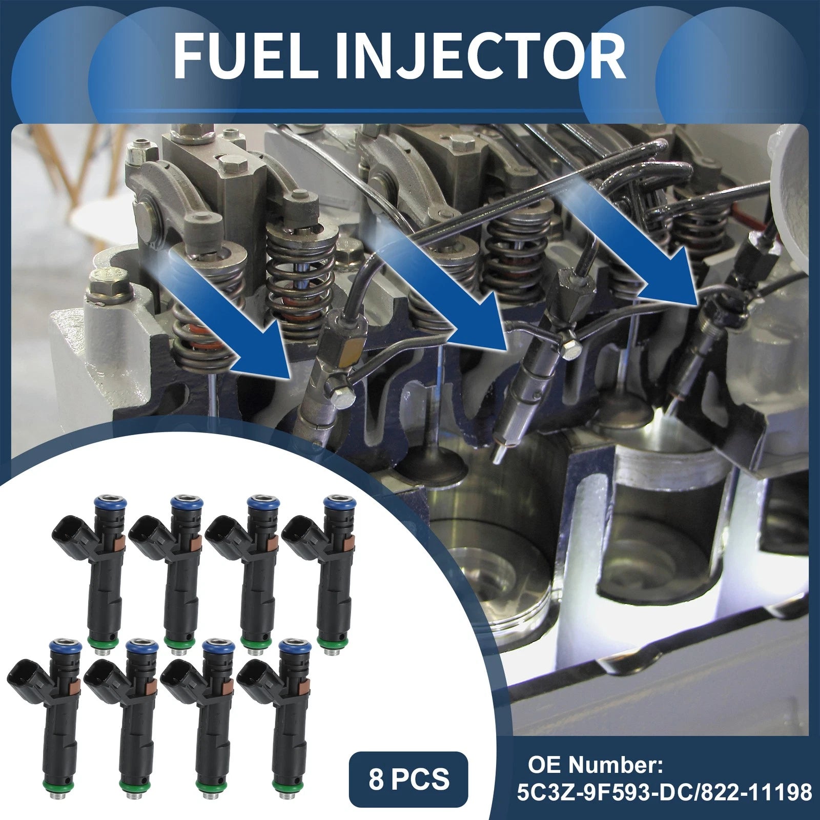 Set of 8 Fuel Injectors for Ford F-150 (2005–2006) No.5C3Z-9F593-DC