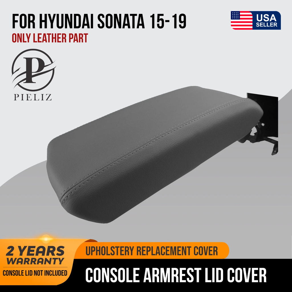 Leather Console Lid Pull Over Cover for Hyundai Sonata (2015–2019) Gray