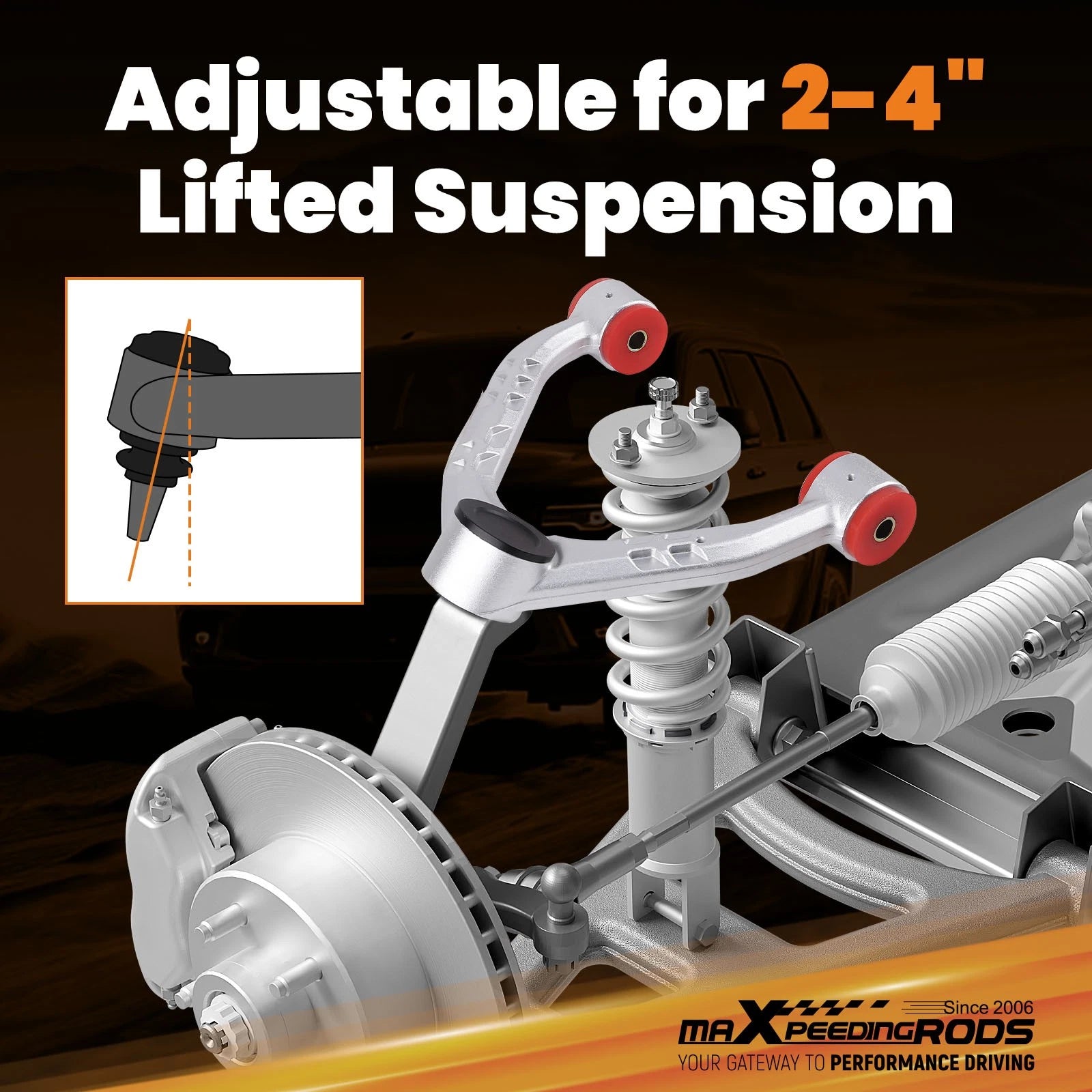 2-4in Lift Upper Control Arms Aluminum for GMC Sierra Yukon XL 1500 (2007–2018)