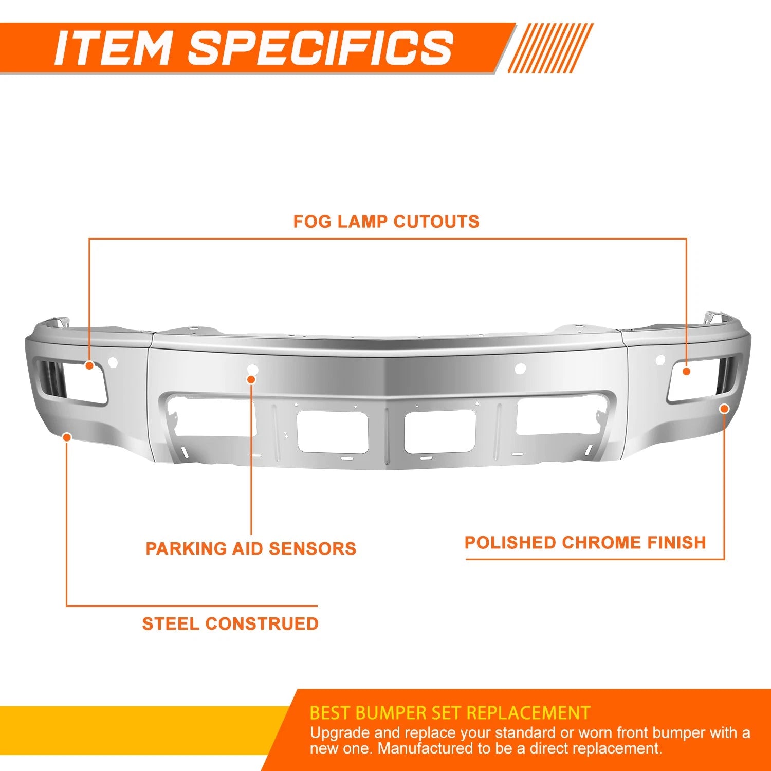 Front Bumper Face Bar for Silverado 1500 (2014–2015) Chrome, Fog Lamp, Parking Hole