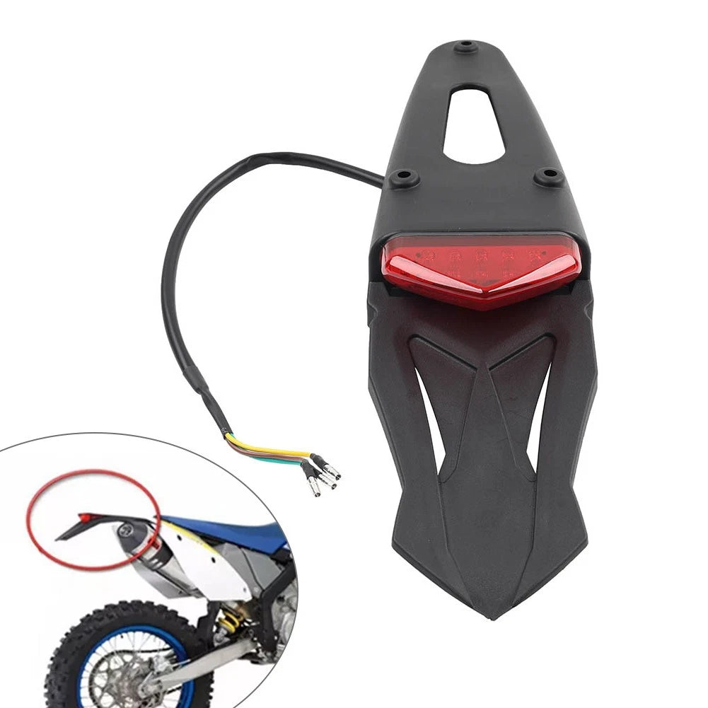 Rear Mudguard Tail Light Brake Lamp for Off-Road Dirt Bike (Bk+Re)