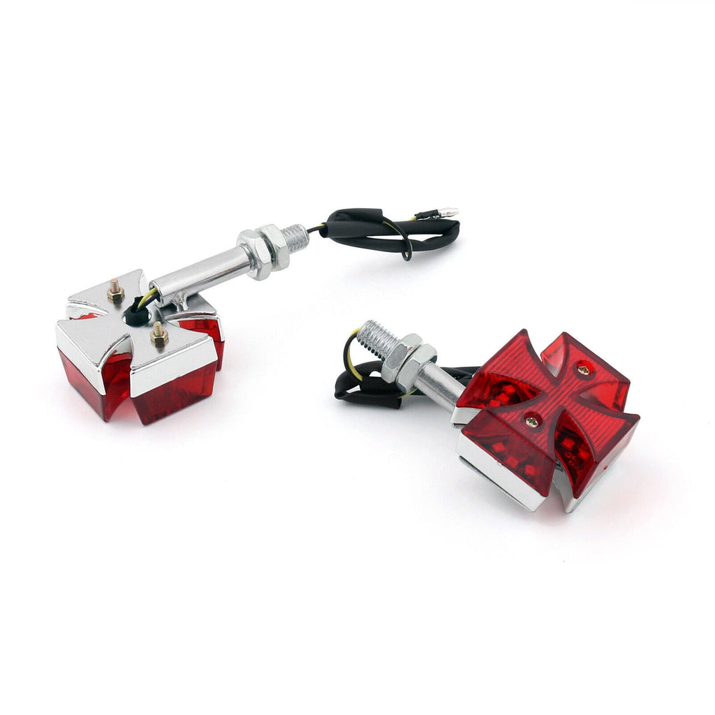 2X Custom Red Maltese Cross LED Turn Signal Light for Motorcycle B