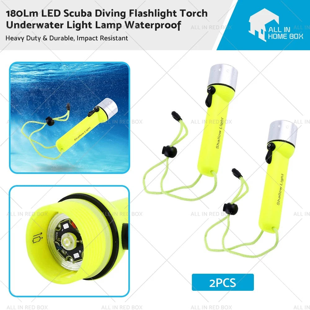 2X Waterproof LED Scuba Diving Underwater Flashlight Torch Lamp