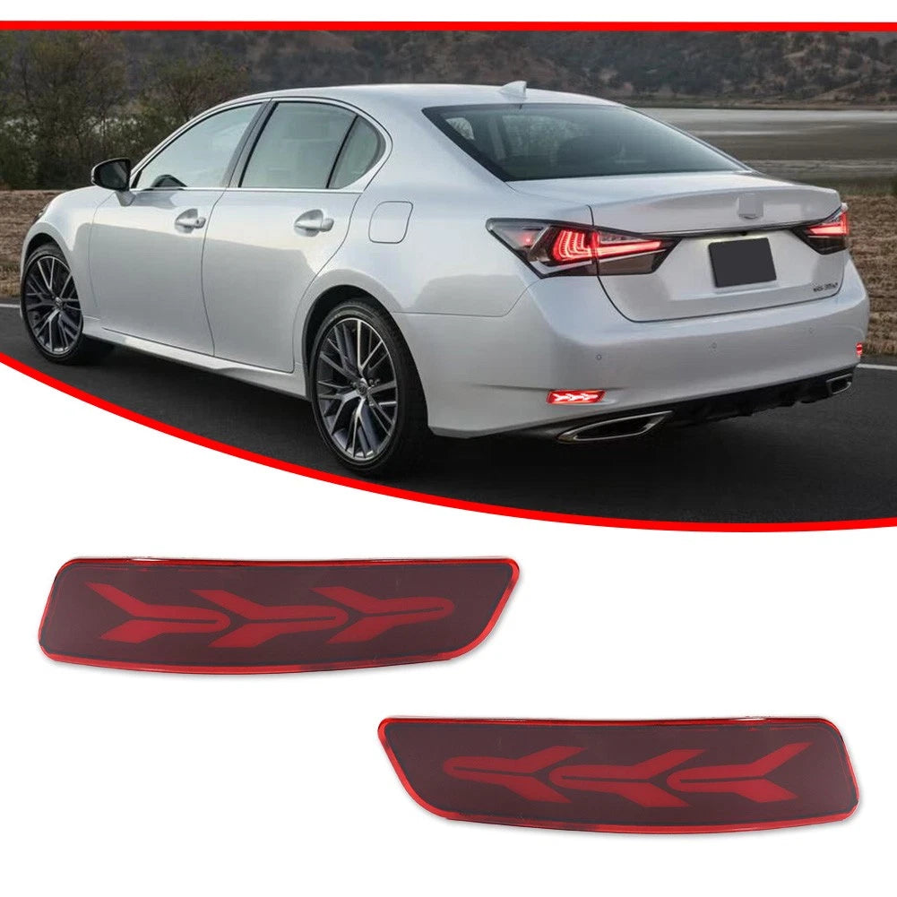 Pair LED Rear Bumper Reflector Brake Lights for Lexus GS ES (2013–2018)