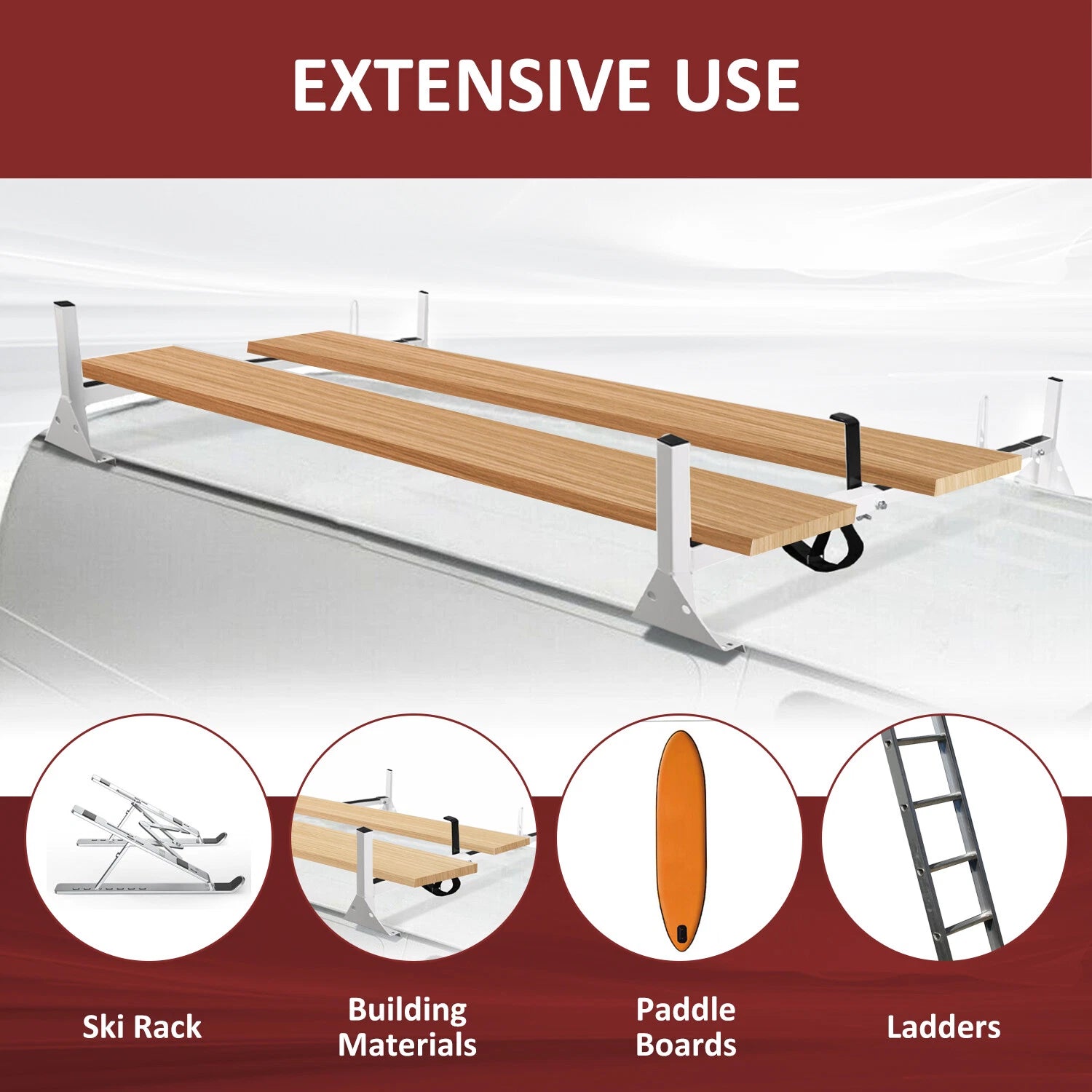 2 Bar Roof Ladder Rack for Ford E-150, GMC Savana, Chevrolet Express (1996–UP)