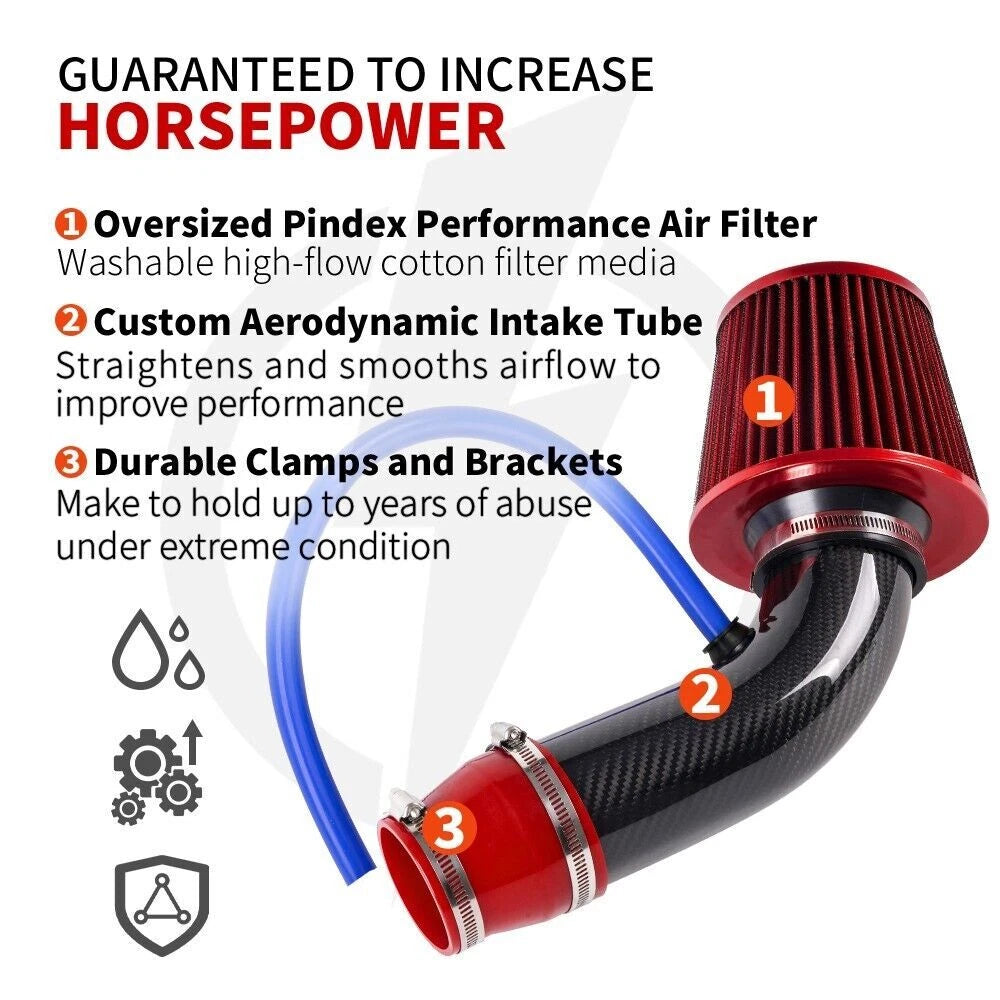 3" Carbon Fiber Cold Air Intake Filter Induction Pipe System for Cars