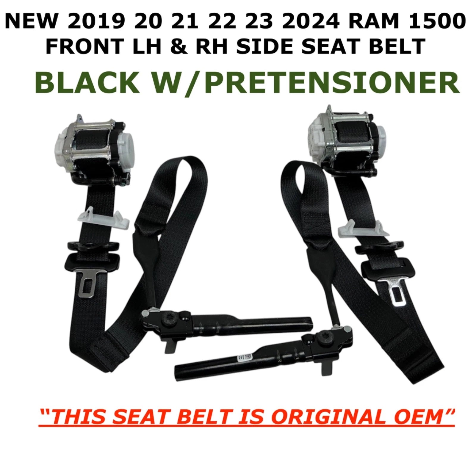Set of 2 Seat Belts for RAM 1500 (2019–2024) - Front Left & Right, Black
