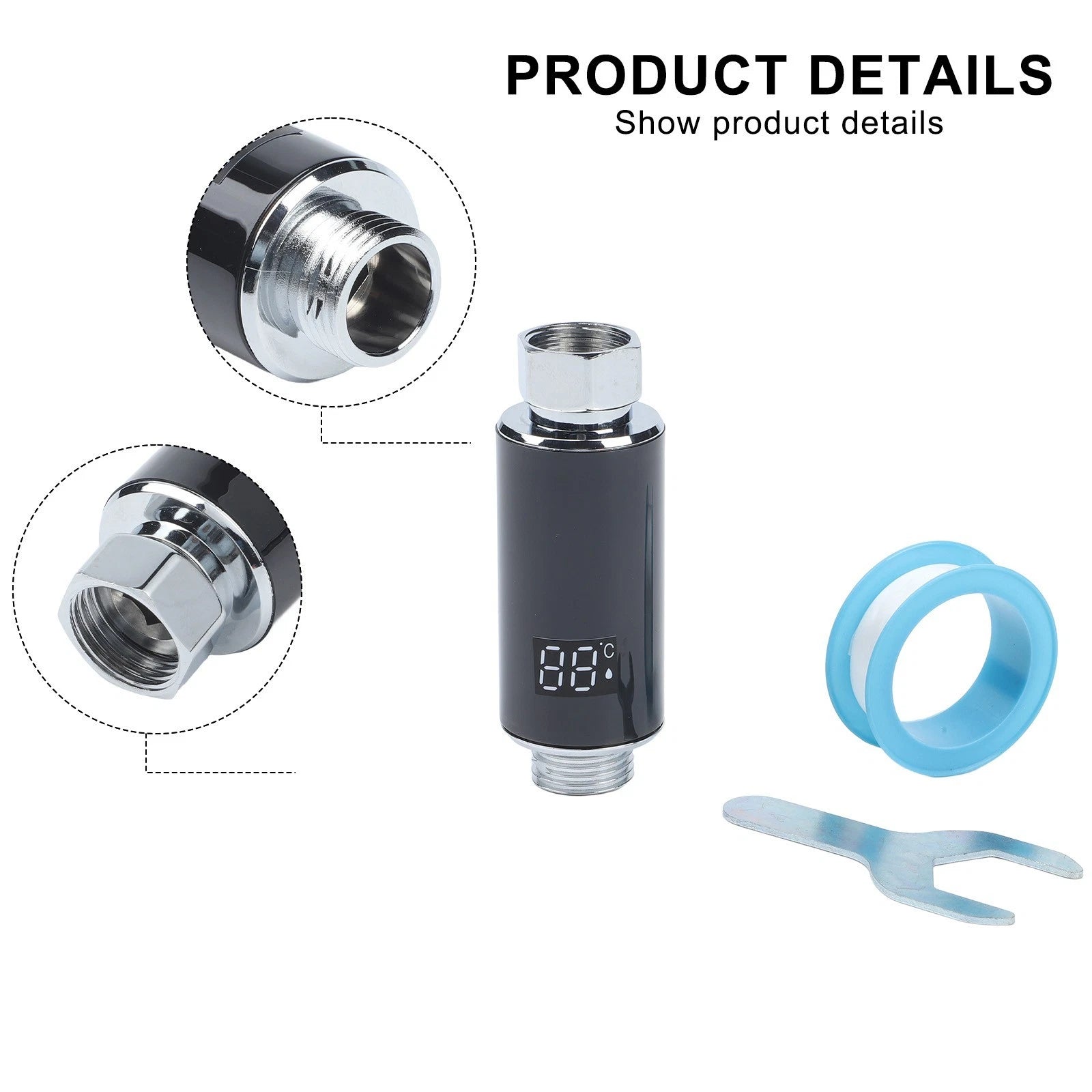 LED Water Temperature Display Shower Head Thermostat for Universal Fit