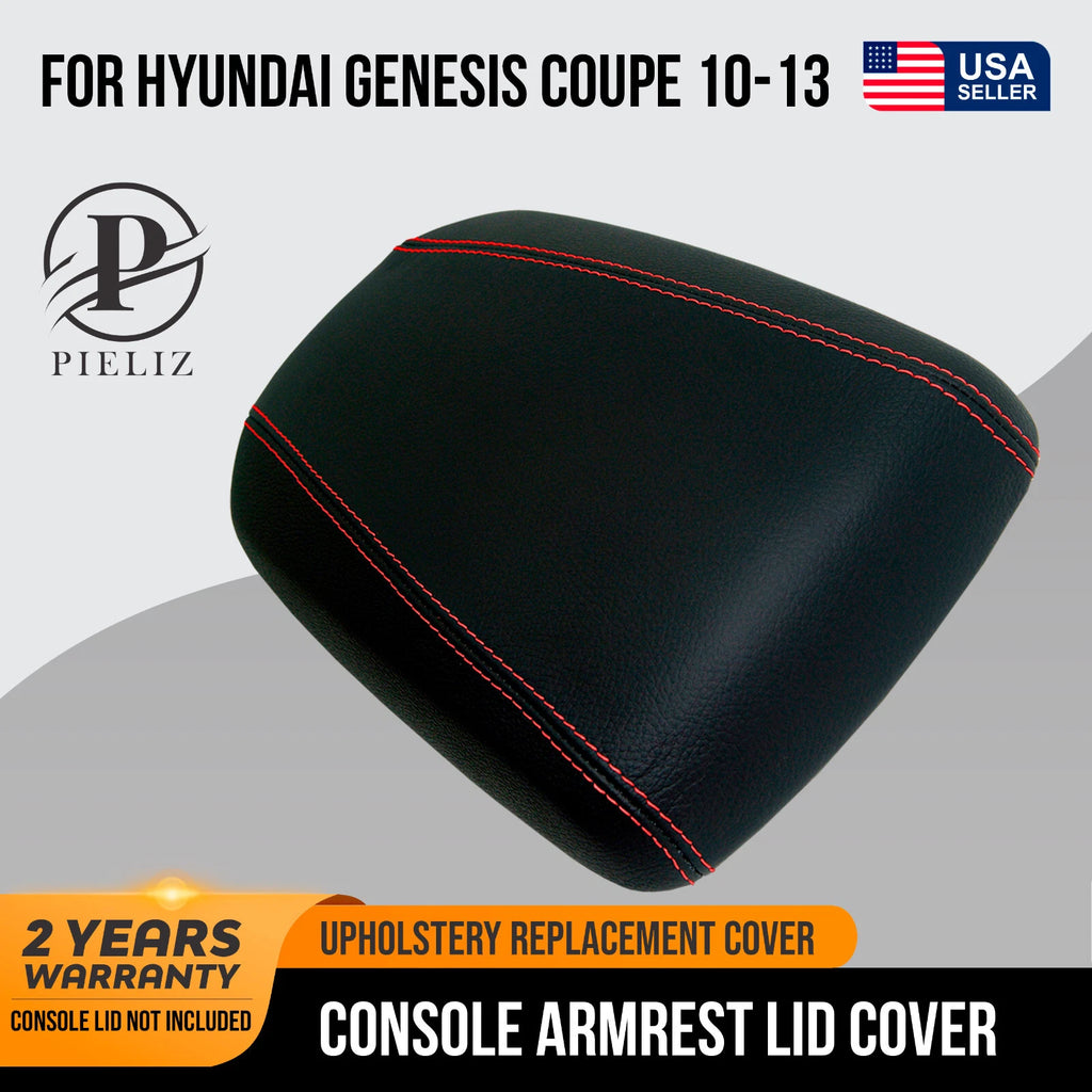 Leather Console Armrest Cover for Hyundai Genesis Coupe (2010–2013) Red Stitch