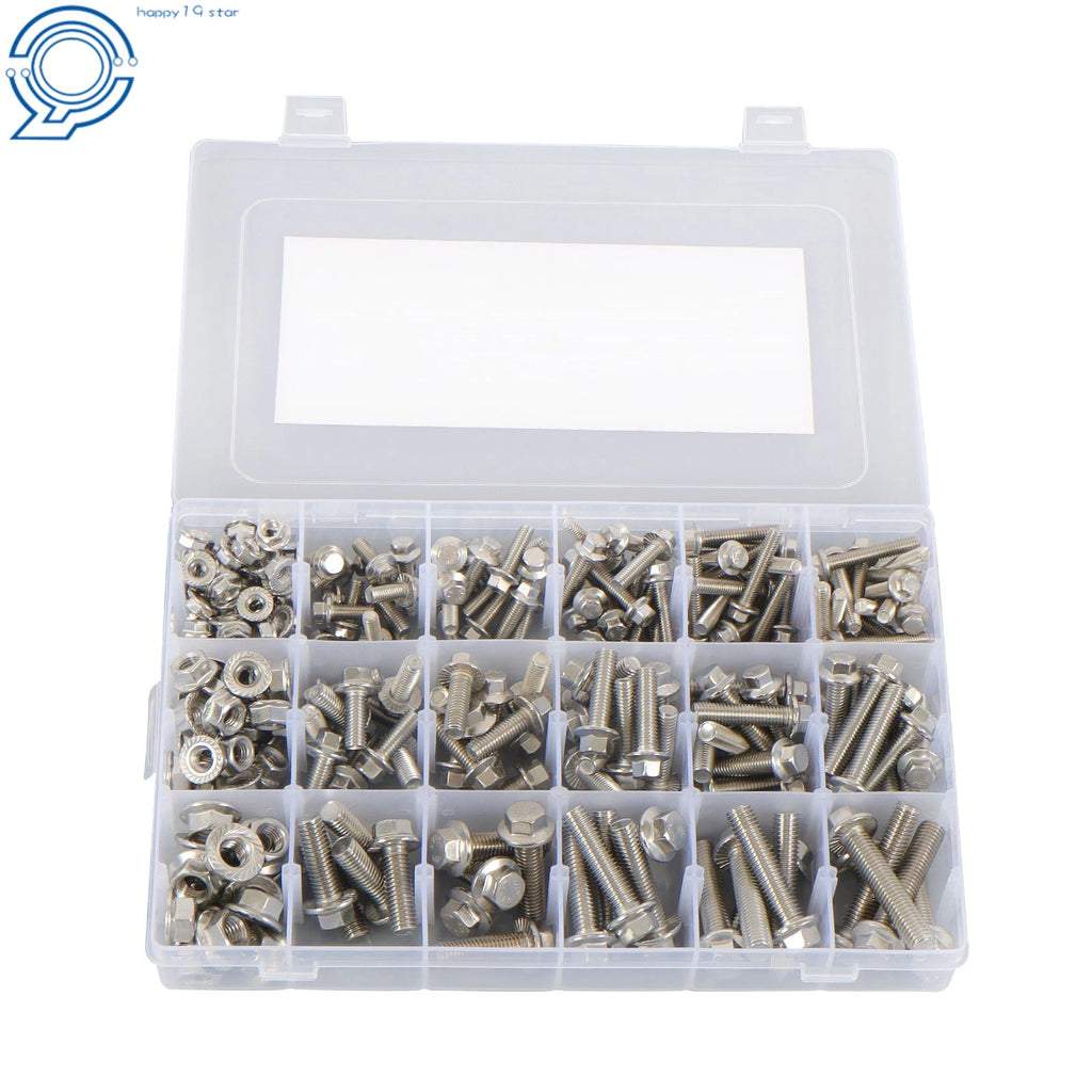Set of 245 Hex Screws Flanged Bolts Nuts Kit for Metric M6 M8 M10