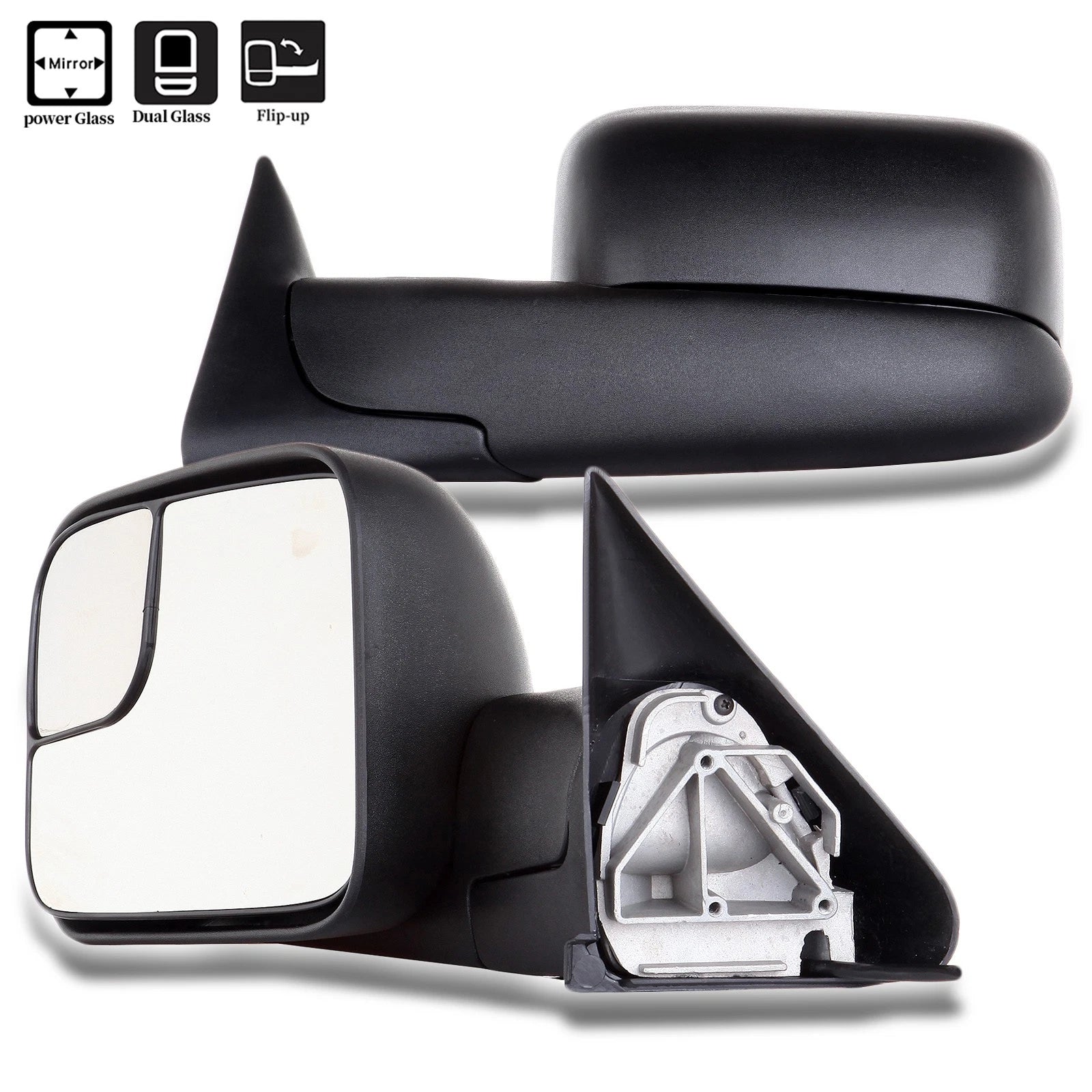 Set of 2 Power Tow Extend Flip Up Side Mirrors for Dodge Ram 1500-3500 (1994–1997)