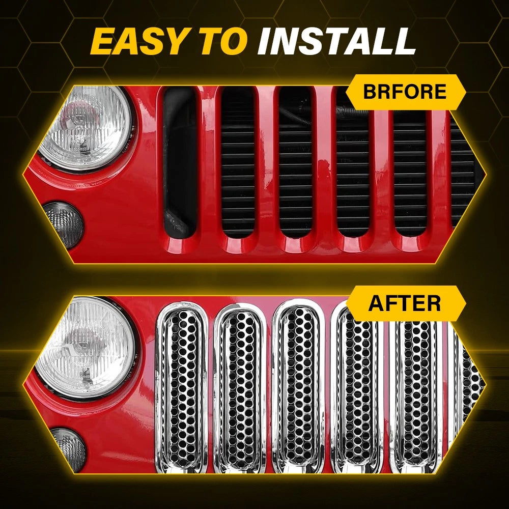 Set of 4 Chrome Front Grille Mesh Inserts for Jeep Wrangler JK (2007â2018)