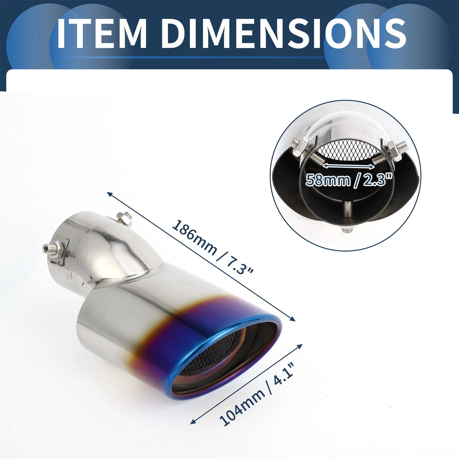 1Pc Slant Exhaust Tip 2.3" Inlet for Honda Civic (2016–2019) Burnt Blue