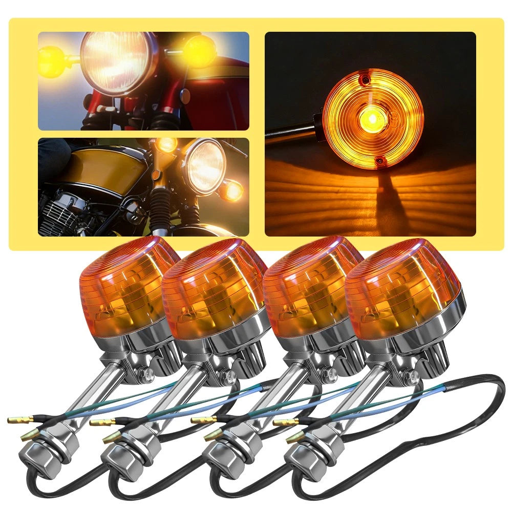 Set of 4 Rear Turn Signal Amber Chrome for Honda CB175/200/350/450/500/750 (12V)