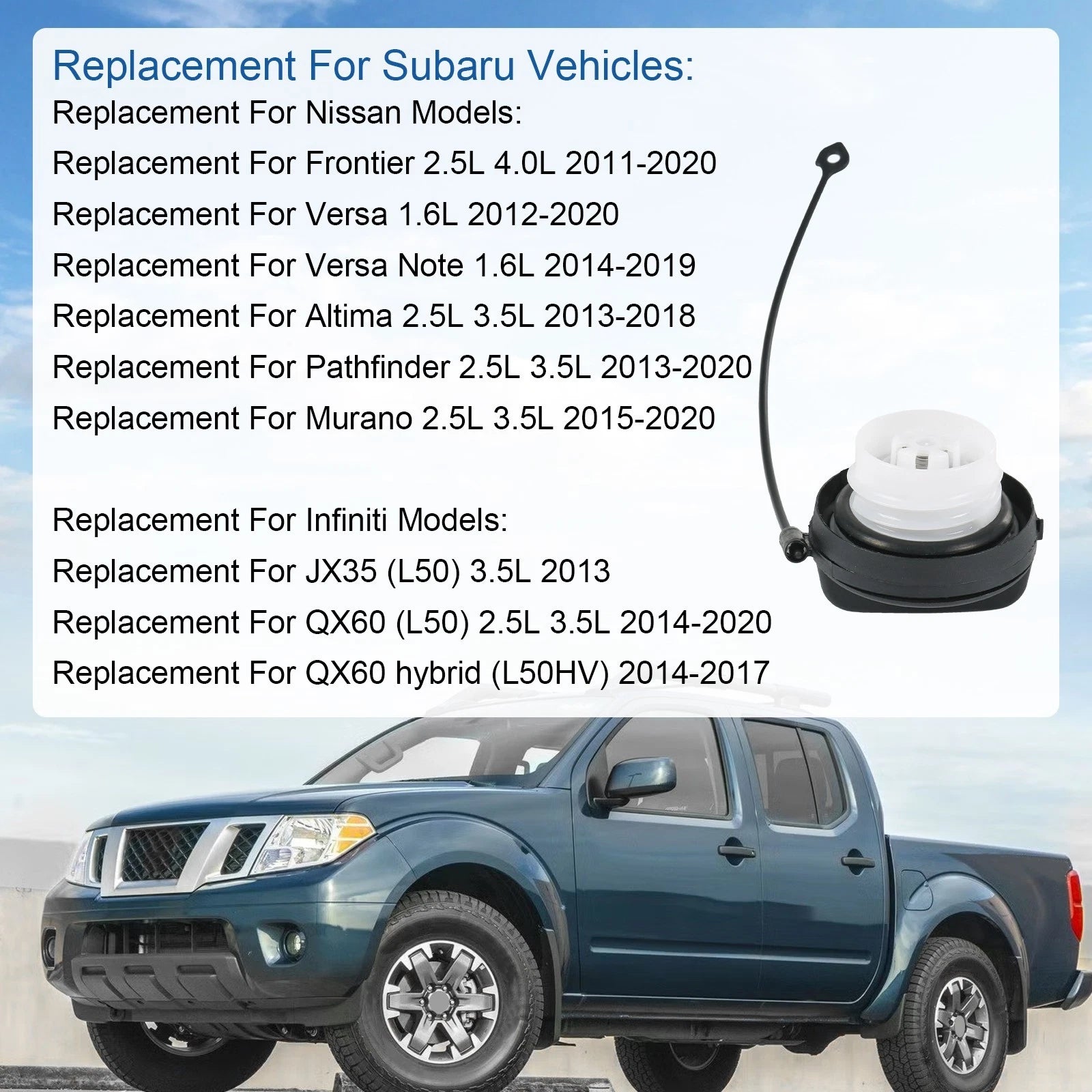 Gas Fuel Tank Cap for Nissan Altima (2013–2018) Infiniti QX60 (2014–2020)
