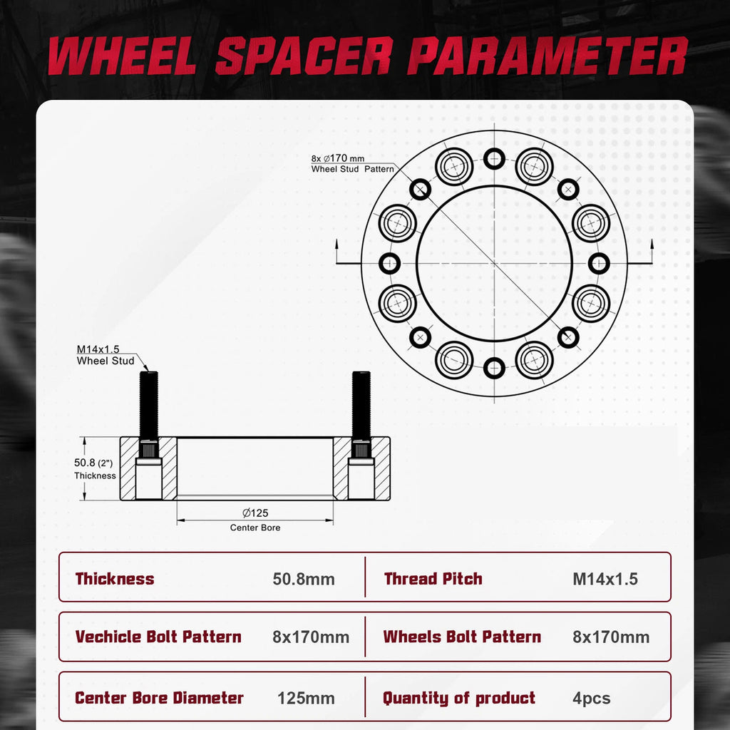2" 8x170 Wheel Spacers for 2003–2025 Ford F250 F350 Super Duty (14x1.5)