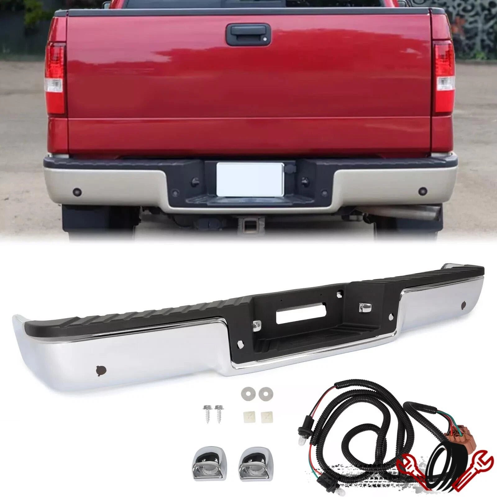 Chrome Rear Step Bumper Assembly with Sensor Holes for Ford F-150 (2006–2008)